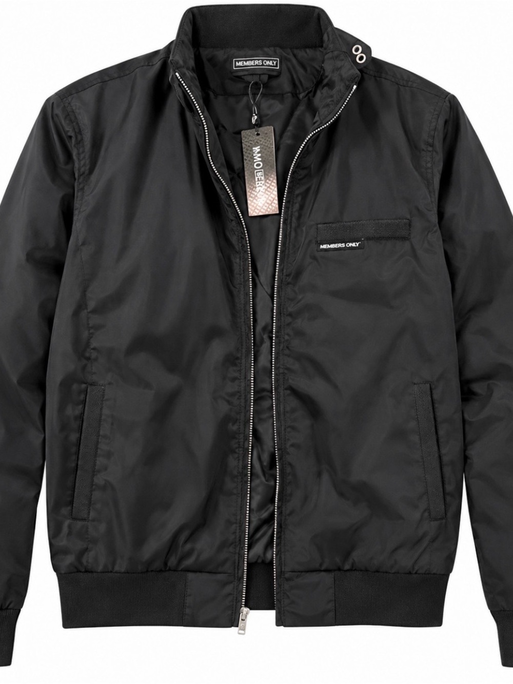 Members Only Black Nylon Bomber Jacket with Ribbed Trim